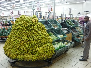 The bananas were really piled high today!  Only after taking the photo did I realize the creator of this masterpiece was also in the photo!