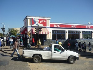 One of two KFCs in Manzini.  This one is next to the bus rank.