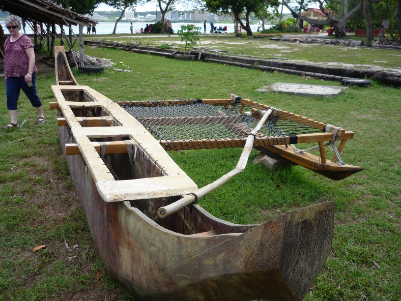 A model (about half size) of the outrigger canoes that the Guam natives used to build